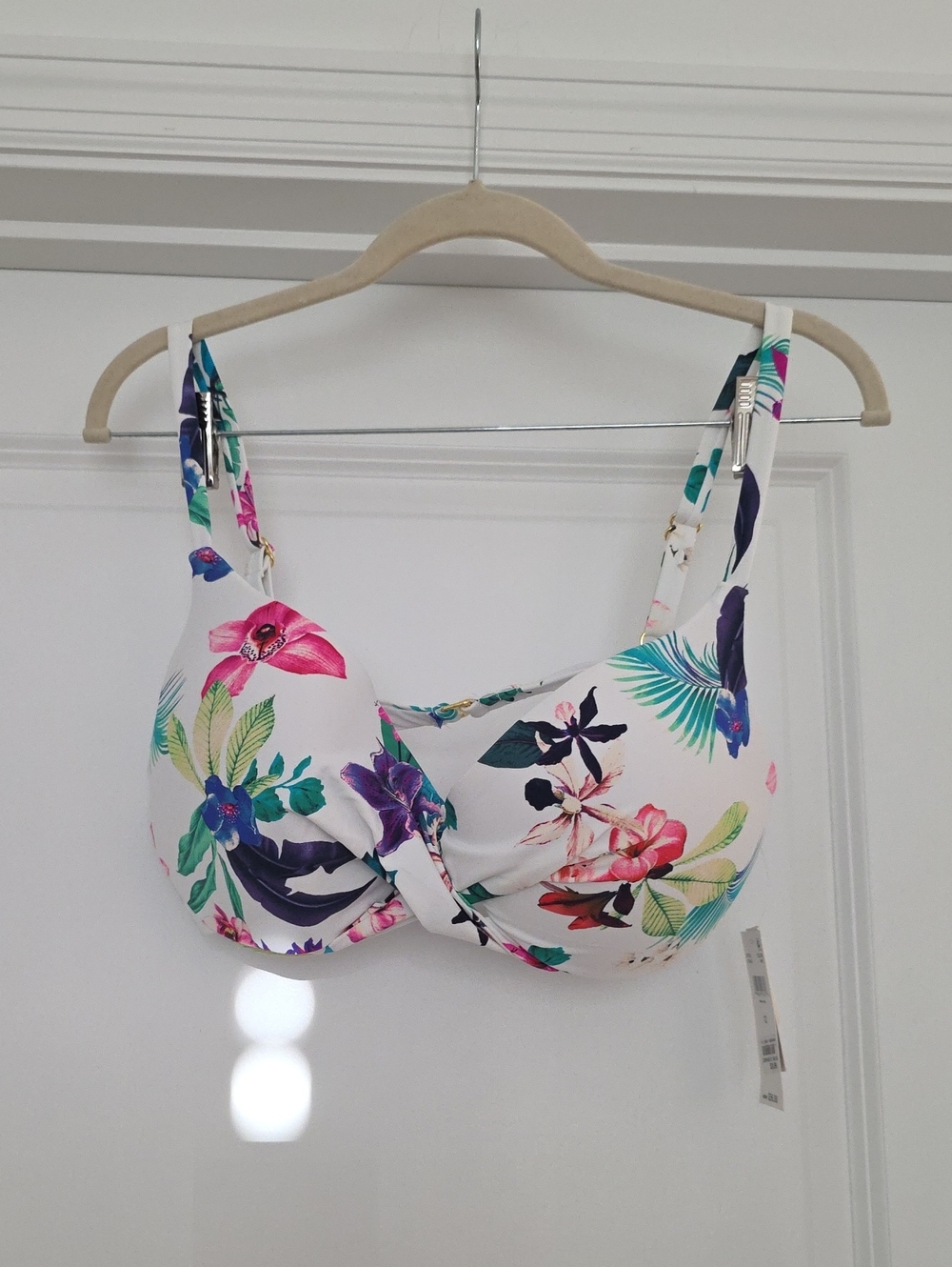 Leilani Floral Underwire Bikini Top in White with Multicolor Floral Print